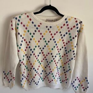 Essential Elements 1990s Vintage Women's Colorful Diamond Pattern Sweater‎